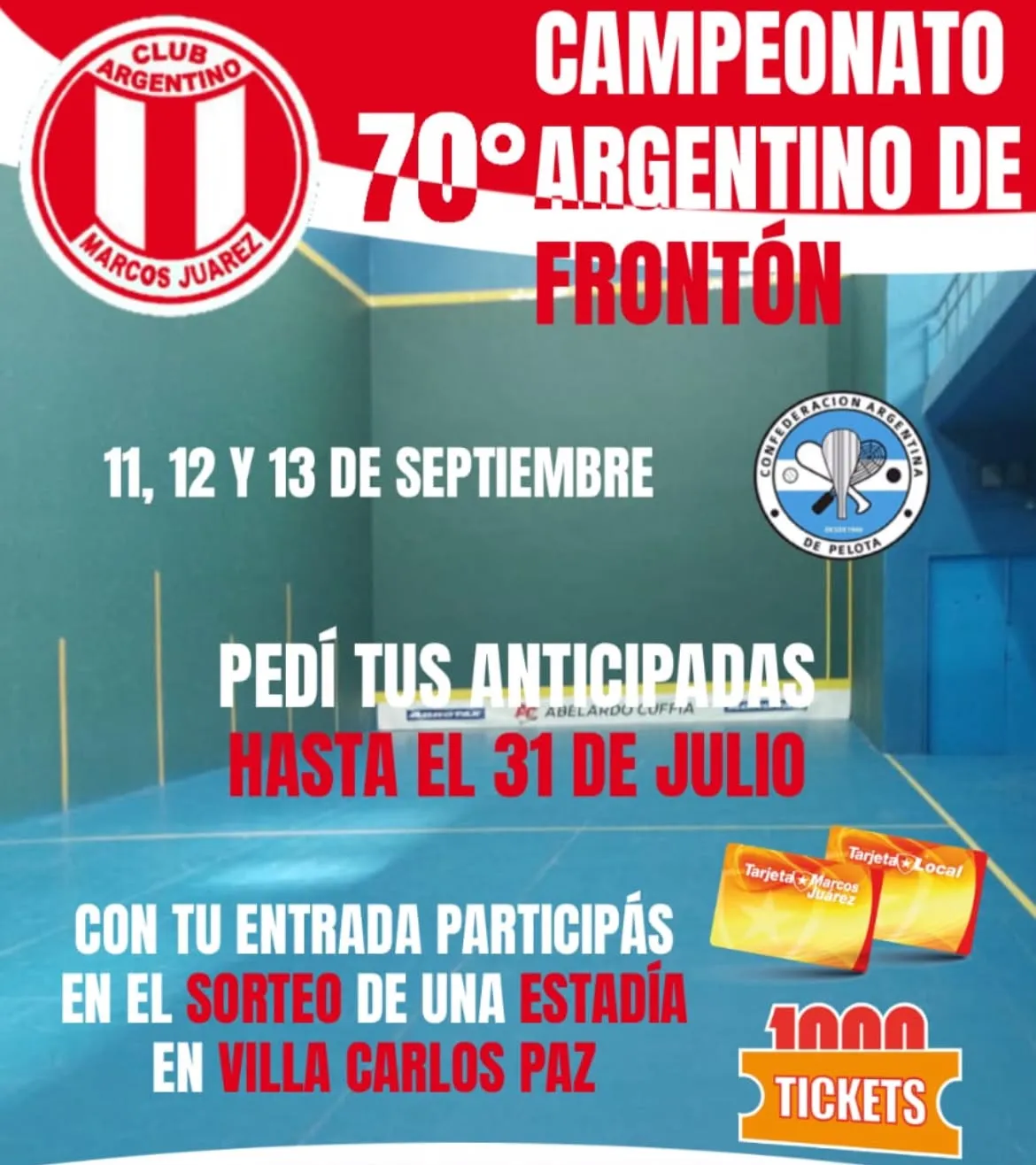 PREVENTA ABONO - 70 CAMPEONATO ARGENTINO DE FRONTON